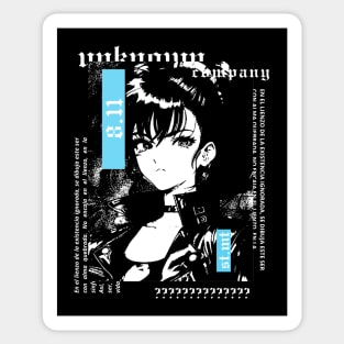 Cute beautiful girl with 80's jacket in black and white anime style | gothic | grunge | dark | alternative clothing Sticker